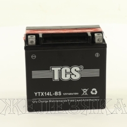 Аккумулятор для мотоциклов TCS 12V 14а/ч AGM YTX14L-BS cухоз.+электр