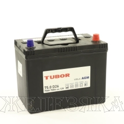 Аккумулятор TUBOR AGM Asia 75А/ч D26 обратная полярность пуск.ток 650A