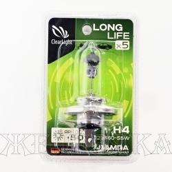 Автолампа 12V H4 60/55W P43t CLEARLIGHT LongLife (блистер 1шт)