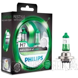 Автолампа 12V H7 55W PX26d PHILIPS COLOR VISION GREEN к-т