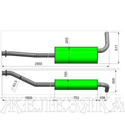 Глушитель ГАЗ-330232 дв.УМЗ ЕВРО-3, 4 длинный без фланца выход боковой ТЕХКОМ