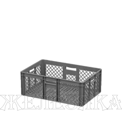Ящик полимерный (евроконтейнер) ECP-6422 перфорированный 600х400х220мм серый, открытые ручки