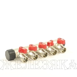 Коллектор распределительный F3/4"-M3/4", 5 отсекающих вентилей M1/2" MASTERPROF