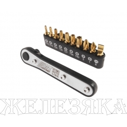 Набор бит 1/4" SL6, PH1-2, TORX, Т10Н-Т40Н с ключом трещоткой 11 предметов JTC