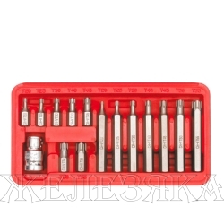 Набор бит 15 пр.TORX T20-T55 1/2" с адаптером, кейс TOYA