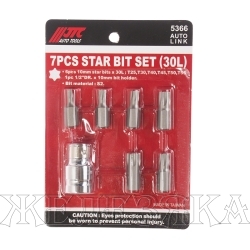 Набор бит 7пр.TORX T25-55 10мм с адаптером 1/2" в блистере JTC