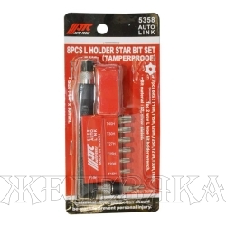 Набор бит 8 пр.TORX T10H-T40H 1/4" с отверстием и Г-образным держателем, блистер JTC