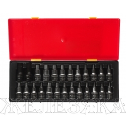 Набор бит-головок 1/2" HEX H4-H14, TORX T20-T60,SPLINE M5-M12 25 предметов JTC