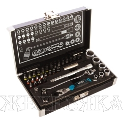 Набор бит и головок торцевых, 1/4", карданный ключ, трещотка, адаптер, S2, 37 шт.// Gross