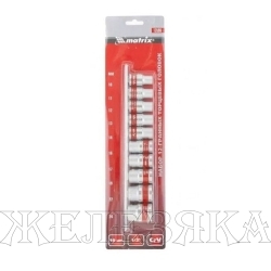 Набор головок 10 пр.1/2" 10-24мм 12-гр.на планке, блистер MATRIX