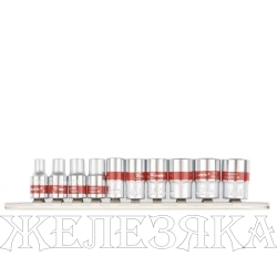 Набор головок 10 пр.1/4" 4-13мм 12-гр.на планке, блистер MATRIX