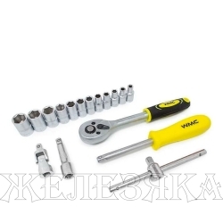 Набор головок 17 пр.1/4" 4-13мм 6-гр.с трещоткой и оснасткой, кейс WMC TOOLS