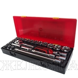Набор головок 25 пр.1/2" 8-32мм 6-гр.с трещоткой и оснасткой, кейс JTC