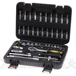 Набор головок 46 пр.1/4'' 6-гр. с трещоткой и оснасткой, кейс TOOL KIT