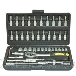 Набор головок 46 пр.1/4'' 6-гр. с трещоткой и оснасткой, кейс WMC TOOLS