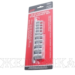 Набор головок E-Star 10 пр.1/4",3/8" E4-E18 на планке JTC