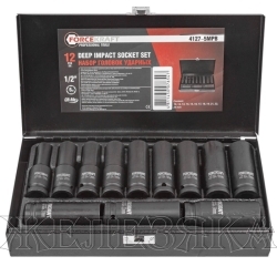 Набор головок FK-4127-5MPB ударных глубоких 12пр., 1/2", 6гр (10, 12-19, 21, 22, 24 мм) в кейсе FORCEKRAFT /1/10