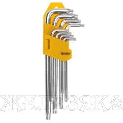 Набор ключей TORX 9 пр.Т10H-Т50H Г-обр.удлиненных с отверстием, блистер KRANZ