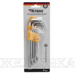 Набор ключей TORX 9 пр.Т10H-Т50H Г-обр.удлиненных с отверстием, блистер KRANZ