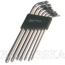 Набор ключей TORX RF-5071TL: экстрадлинных  Т10Н-Т40Н- с отверстием 7пр. на пласт. держат.ROCKFORCE /1/10/50