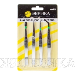 Набор пинцетов ER-86743 4пр. в блистере ЭВРИКА /1/100
