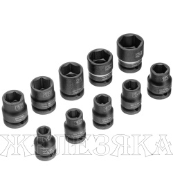 Набор шестигранных ударных торцевых головок 1/2" 10-24 мм 10шт// Stels