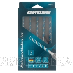 Набор сверл универсальных, Multipurpose PRO, 6-гр. хвостовик, 4-10мм, 5шт // Gross