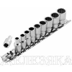 Набор торцевых головок, 1/4", 12-ти гр., CrV, 10шт., 4-13мм// Stels