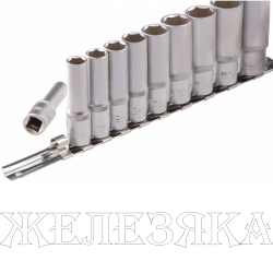 Набор удлиненных торцевых головок 3/8", 6-ти гр., CrV, 10шт., 8-19мм// Stels