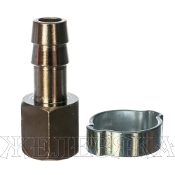 Переходник 1/4"F на елочку 10мм с обжимным кольцом 10х15мм