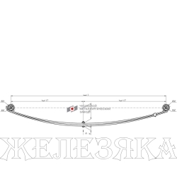 Рессора ГАЗ-2705,32213,33021 передняя (2 листа) с укор.ушком 2 листа с шарнирами L=1566мм ЧМЗ