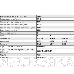 Рессора КАМАЗ-4310 задняя 9 листов L=1468мм из ст.ПП