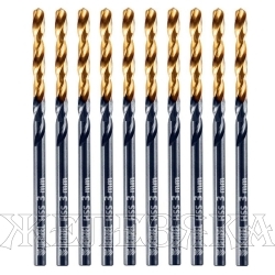 Сверло по металлу, 3 мм, HSS-Tin, Golden Tip, 10 шт.// Denzel
