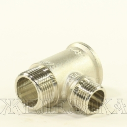 Тройник переходной M3/4"-F3/4"-M1/2" никелированная латунь VALTEC