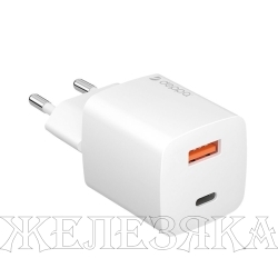 Устройство зарядное для мобильных устройств Deppa 220v USB-C+USB-A PD 3.0 QC 3.0 GaN 20Вт белый