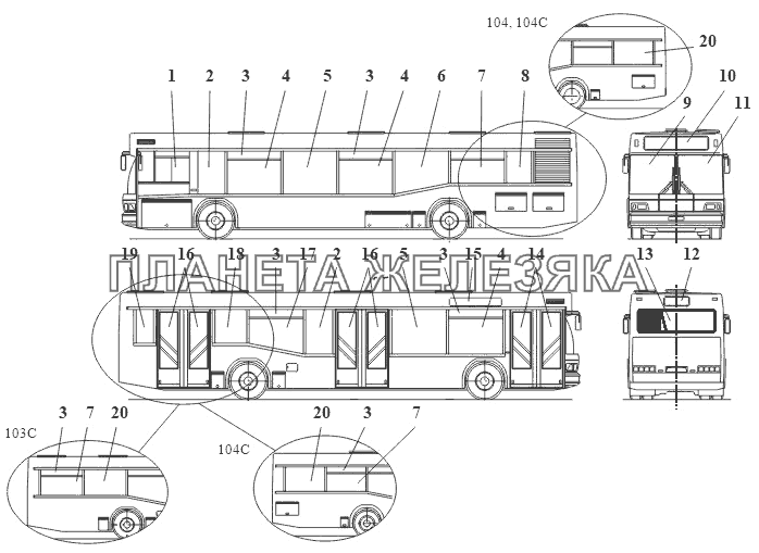Остекление МАЗ 103, МАЗ 103С, МАЗ 104, МАЗ 104С МАЗ-104 (2011)