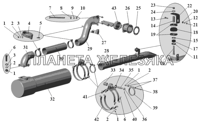Установка системы выпуска отработавших газов 104-1200001-16 МАЗ-104 (2011)