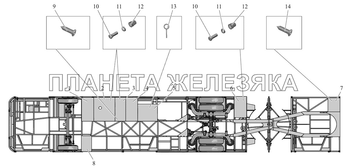 Установка защиты по днищу (вид снизу) МАЗ-105 (2011)