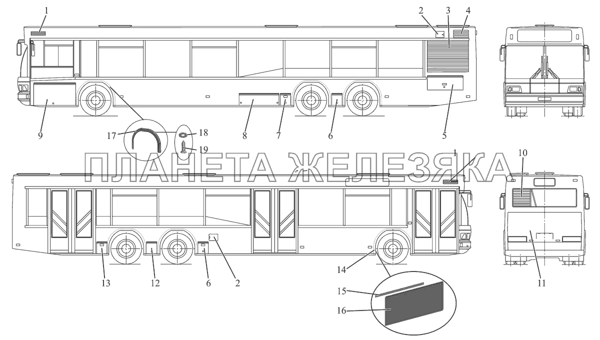 Расположение крышек и решеток на кузове МАЗ 107 МАЗ-107 (2011)