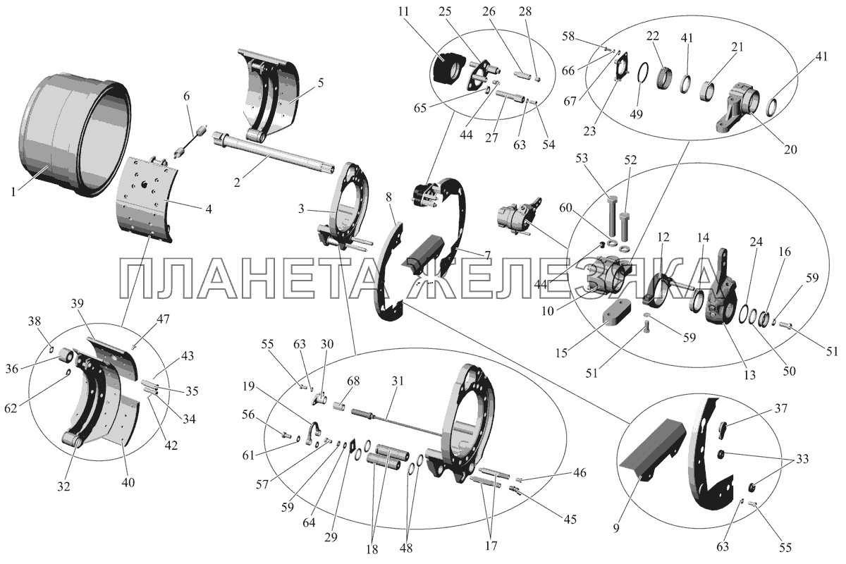 Тормозной механизм заднего моста МАЗ-103 (левый) МАЗ-107 (2011)