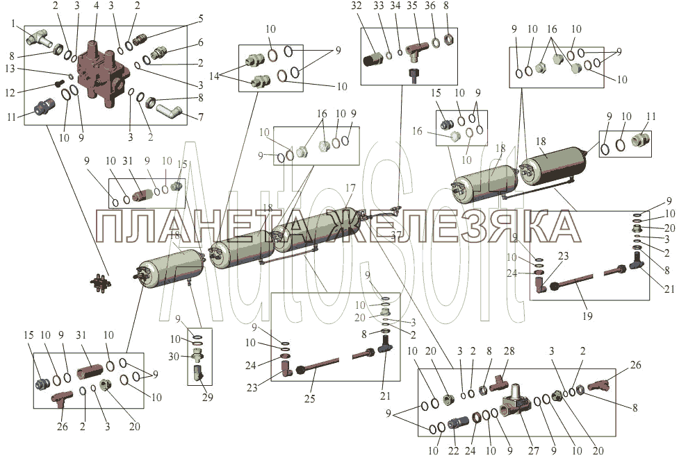 Блок ресиверов левый и защитные устройства МАЗ-203