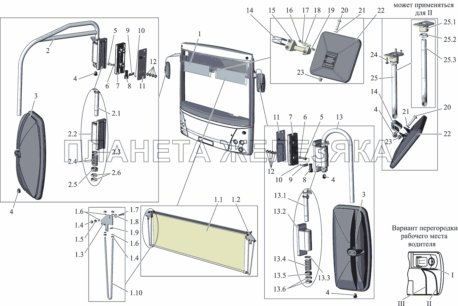 Установка зеркал и шторок противосолнечных МАЗ-215