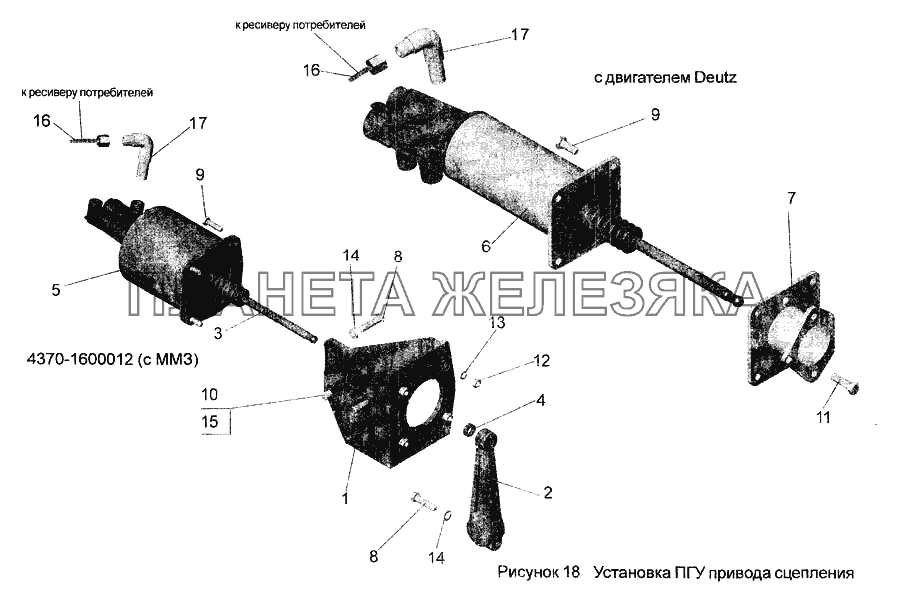 Установка ПГУ привода сцепления МАЗ-256