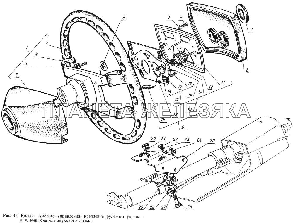 Колесо рулевого управления, крепление рулевого управления, выключатель звукового сигнала ГАЗ-14 (Чайка)