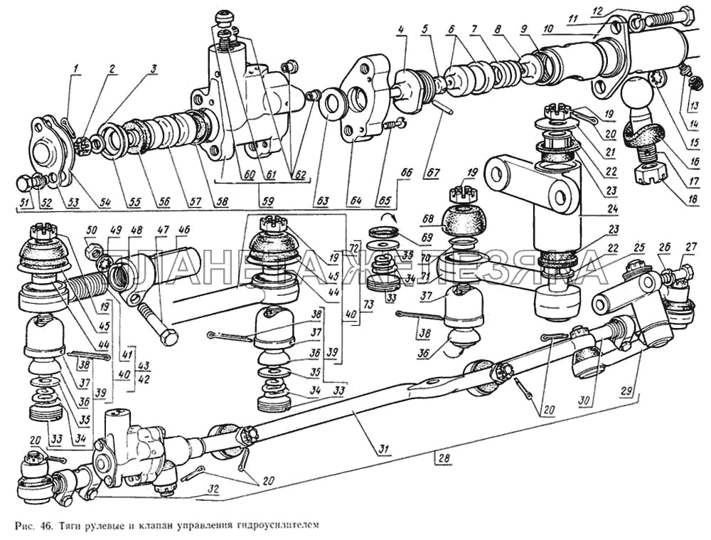 Тяги рулевые и клапан управления гидроусилителем ГАЗ-14 (Чайка)