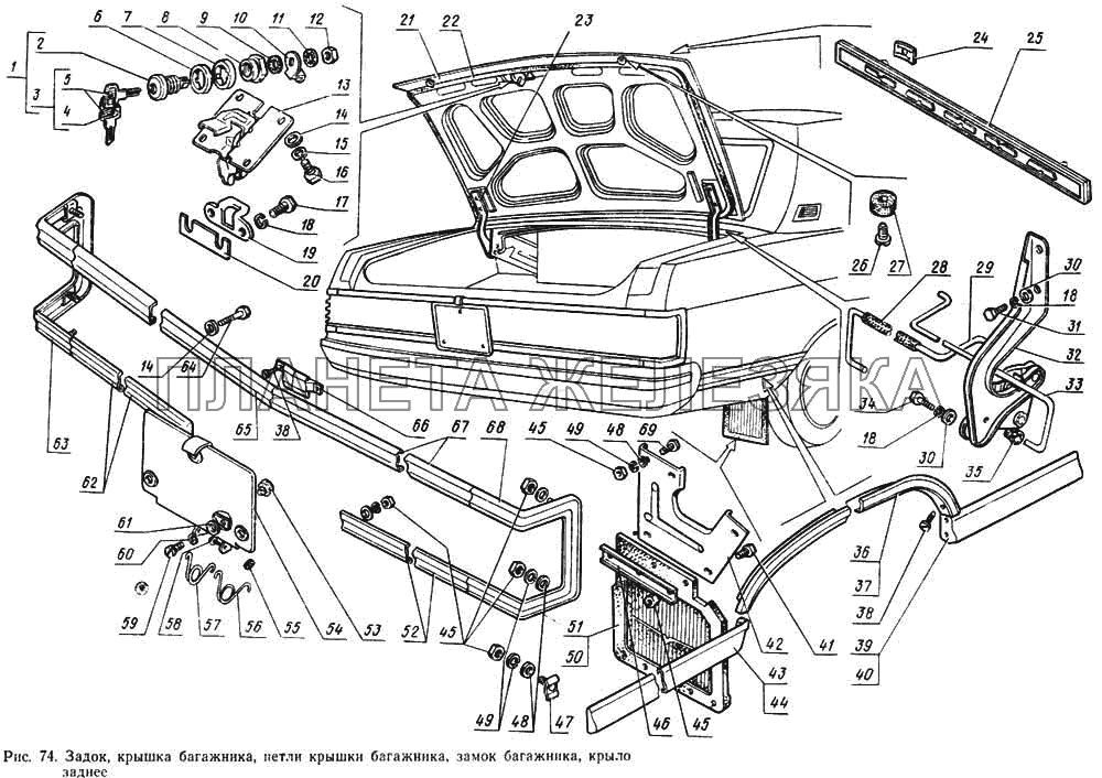 Задок, крышка багажника, петли крышки багажника, замок багажника, крыло заднее ГАЗ-14 (Чайка)