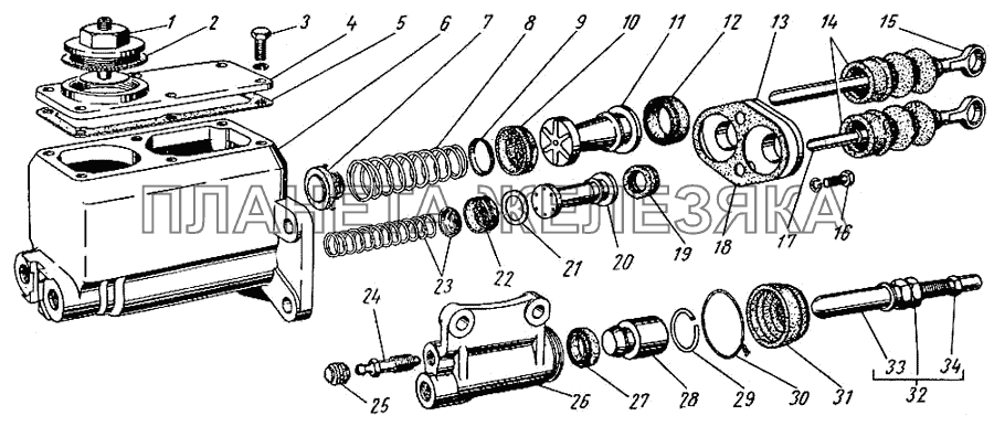 Главный цилиндр тормоза ГАЗ-21 (каталог 69 г.)