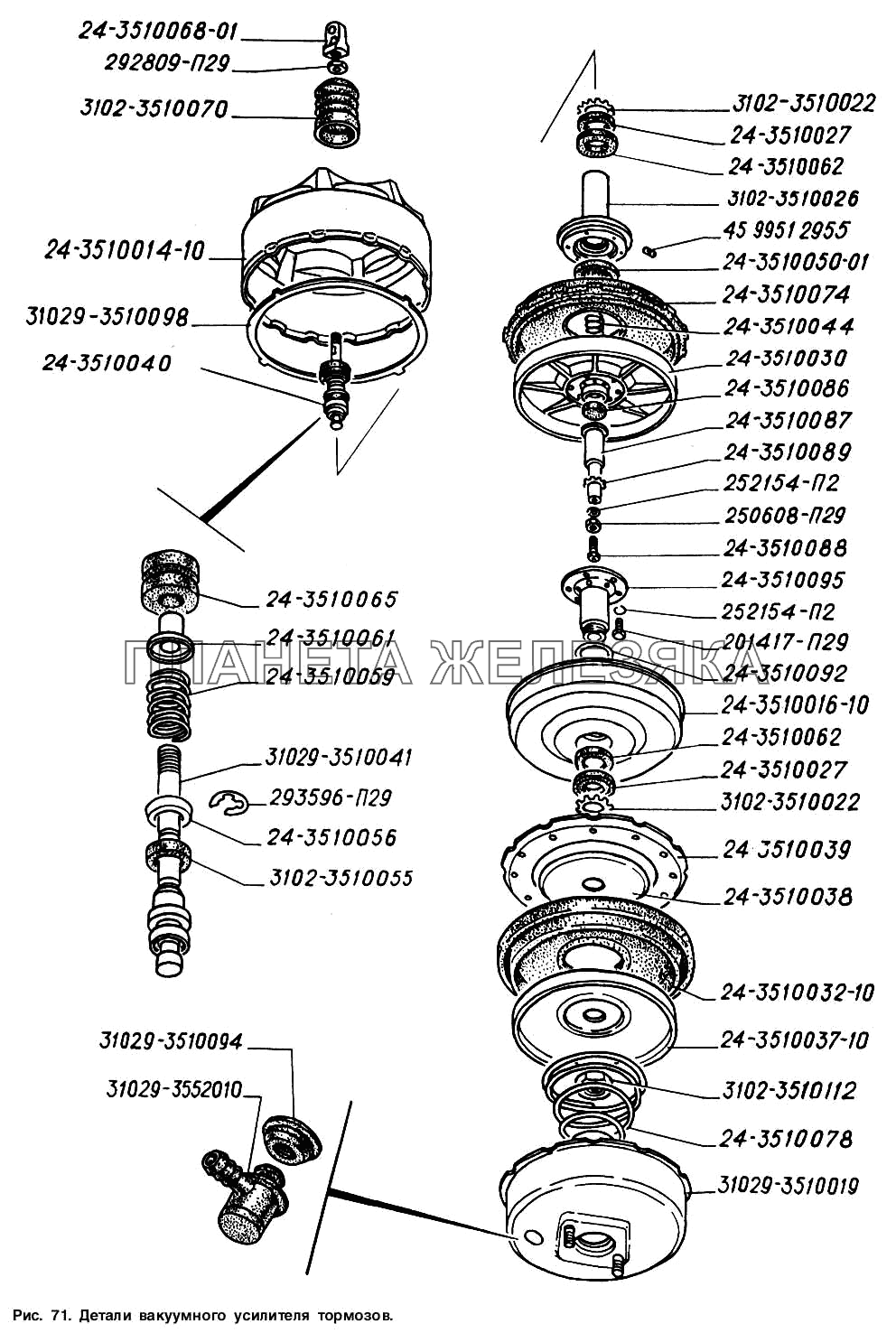 Детали вакуумного усилителя тормозов ГАЗ-2217 (Соболь)