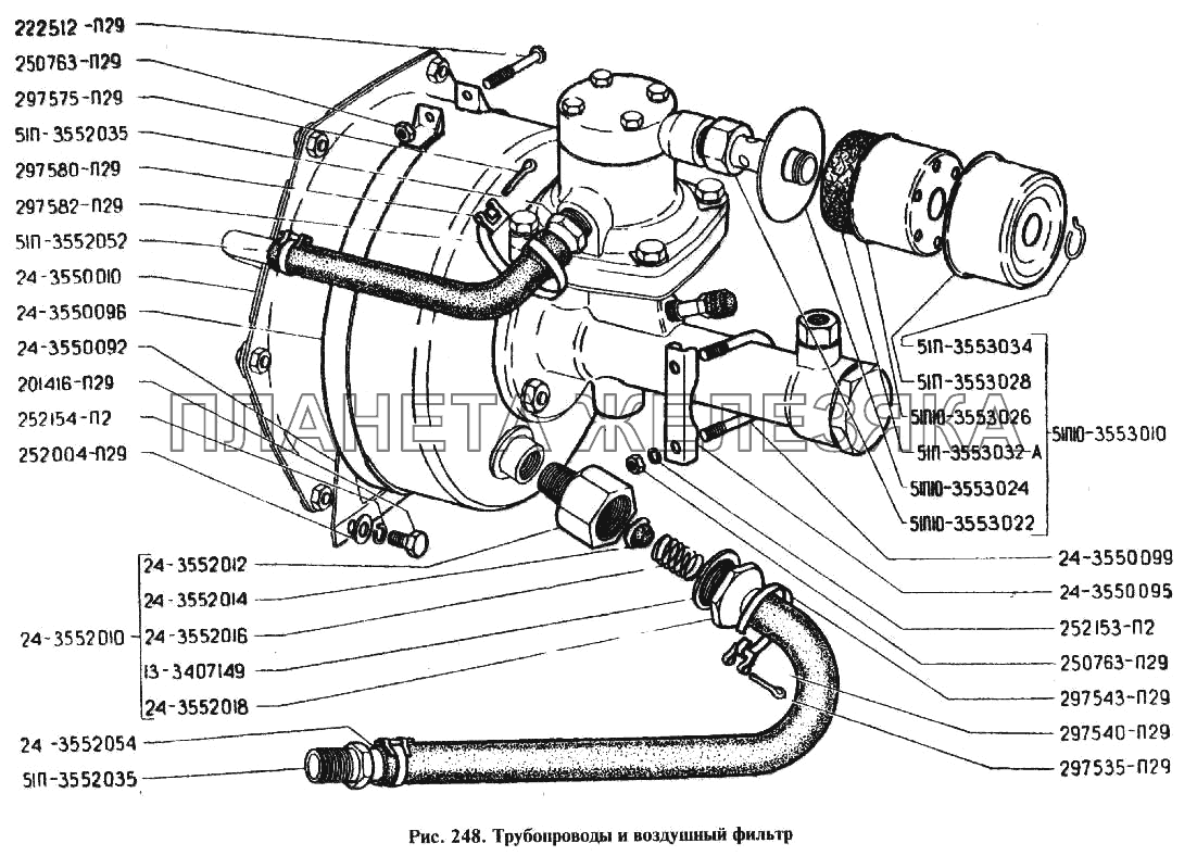 Трубопроводы и воздушный фильтр ГАЗ-24