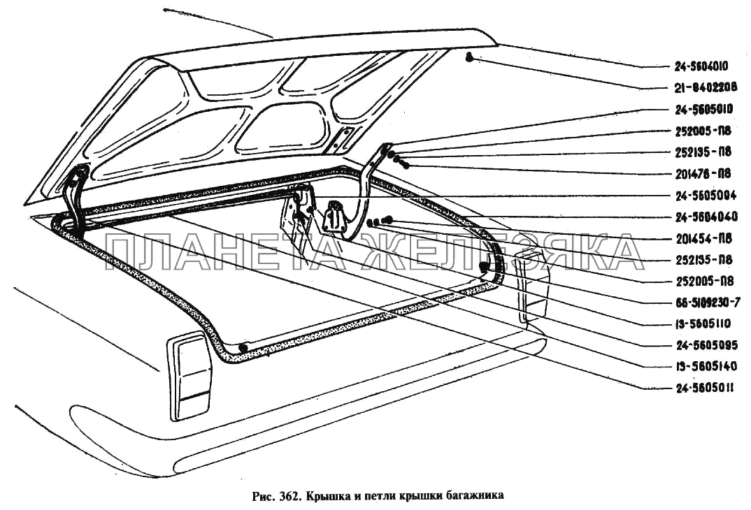 Крышка и петли крышки багажника ГАЗ-24